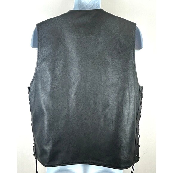 Mens First Classics Black Leather Snap Front Side Lace Motorcycle Vest Size XL - Picture 14 of 14
